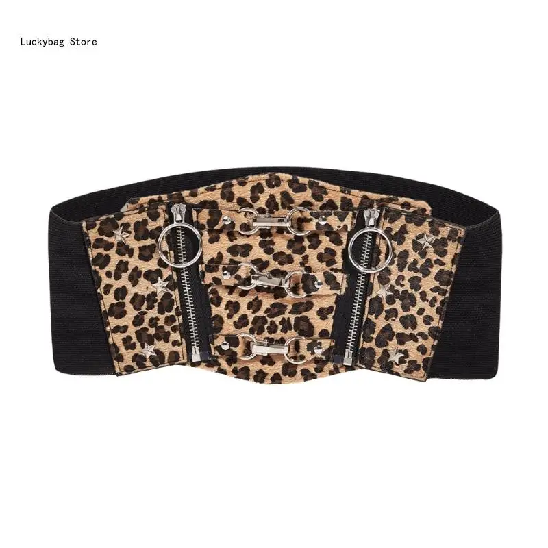 

Punk Underbust Waist Belts Wide Chain Trendy Waist Belt Cowgirl Leopard Print