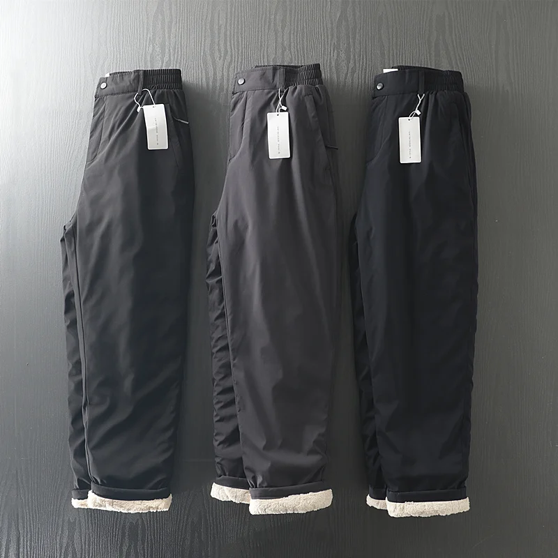 

Men's Large Size Cotton Pants Thickened Plush Warm Windproof Straight Leg Casual Trouser Outdoor Camping Tooling Longs Winter