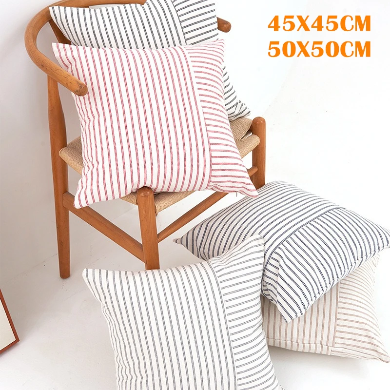 Cotton Polyester Thin Stripes Patchwork Cushion Cover Ultra Soft Skin-freindly Luxury Throw Pillow Cover Sofa Couch Decor Pillow