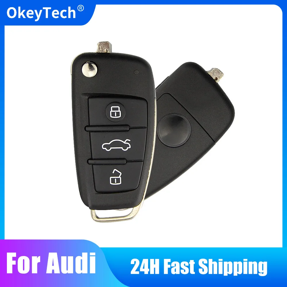 OkeyTech, carcasa para llave remota de coche con 3 botones, funda para llave KD de entrada sin llave para Audi A6L Q7 A2 A3 A4 A6 A6L A8 TT sin hoja