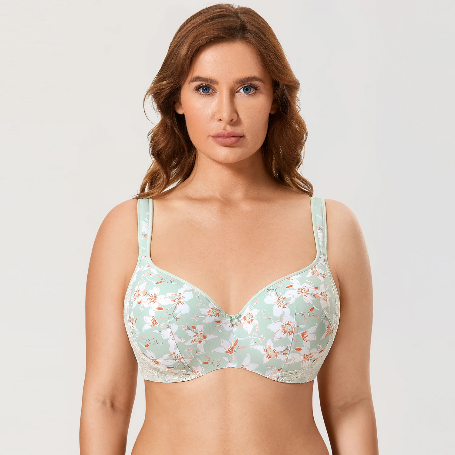 

Women's Balconette Bra Push Up Plus Size Floral Lightly Lined Underwire Smooth Lace Full Figure