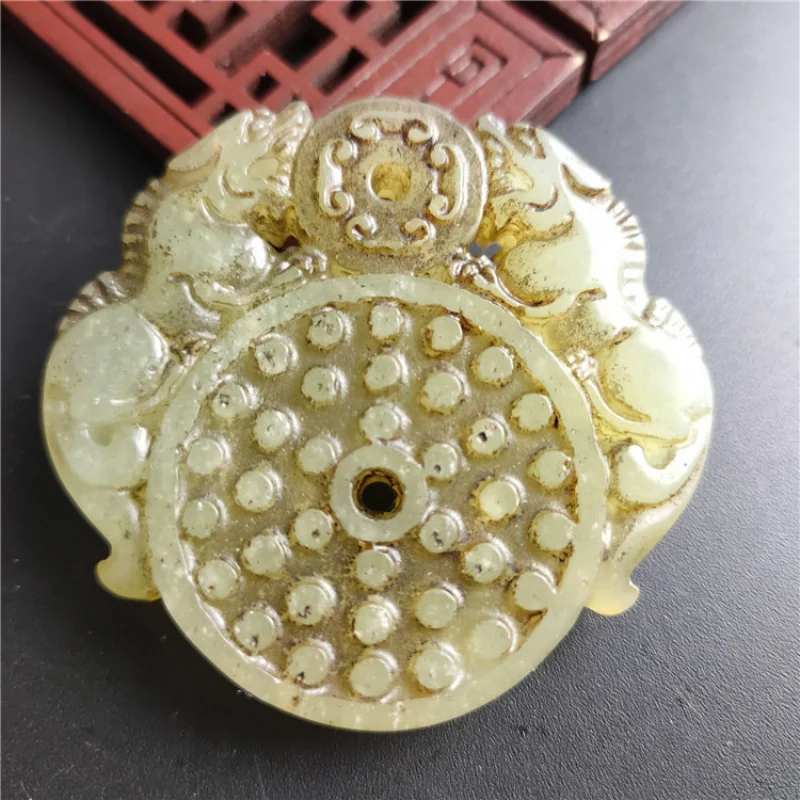 Antique Jade Natural Aged Crafts Xiu Jade Double Pixiu Jade Ring Pendant Hanging Ornament Handheld Piece Wholesale
