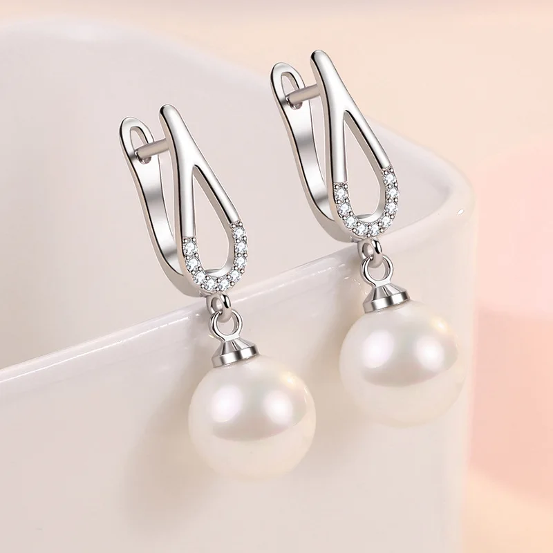 

Fashion Female Earrings 925 Sterling Silver Love Heart-shaped Pearl Earrings for Women Single Zircon Crystal Earrings Jewelry