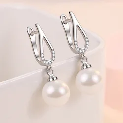 Fashion Female Earrings 925 Sterling Silver Love Heart-shaped Pearl Earrings for Women Single Zircon Crystal Earrings Jewelry