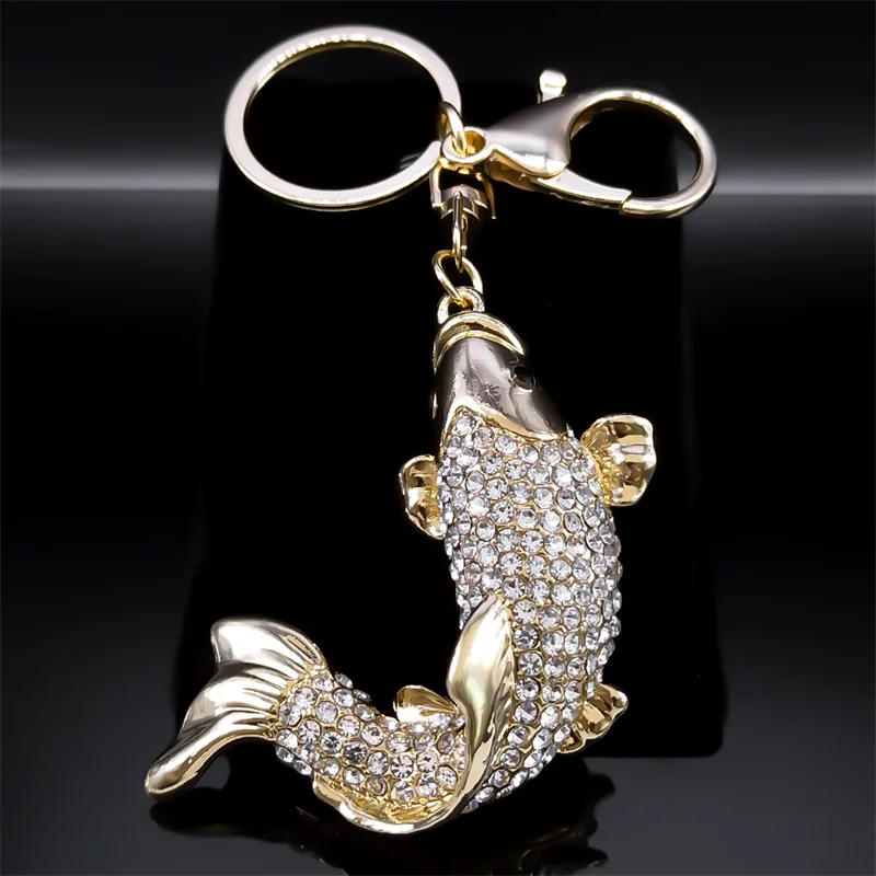 Luxury Fish Key Chain for Women Men Alloy Crystal Animal Key Ring Handbag Accessorie Jewelry Wedding Gift llaveros K9227S01