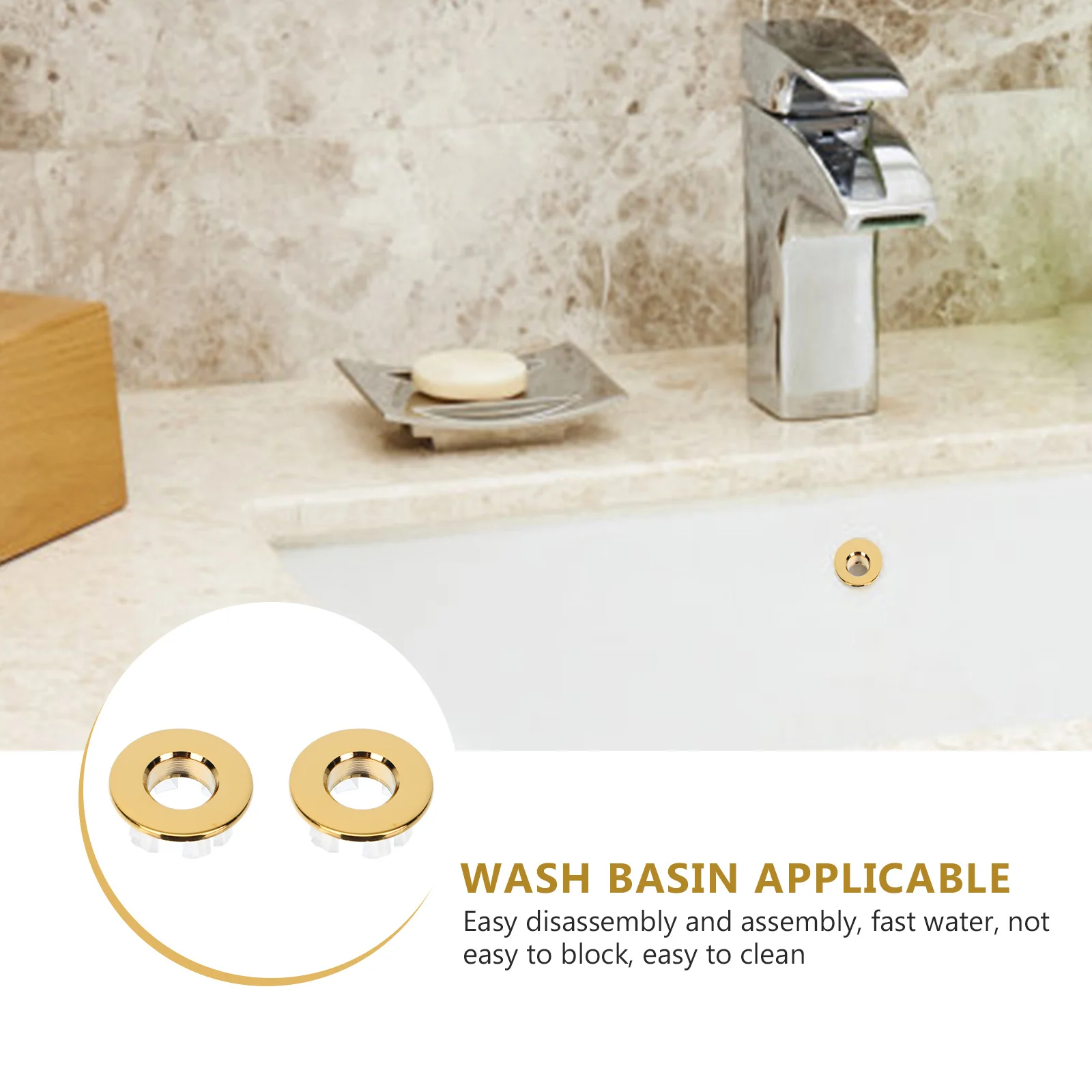 

2pcs Copper For Bathroom Sink Drain Cover Basin Cover Accessory Sink Overflow Replacement Wash Basin Overflow Rings