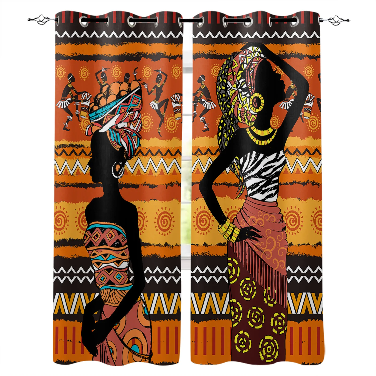 Ethnic Style African Women Black Folk Costume Curtain Living Room Window Panels Bedroom Kitchen Drapes Home Decor Window Curtain