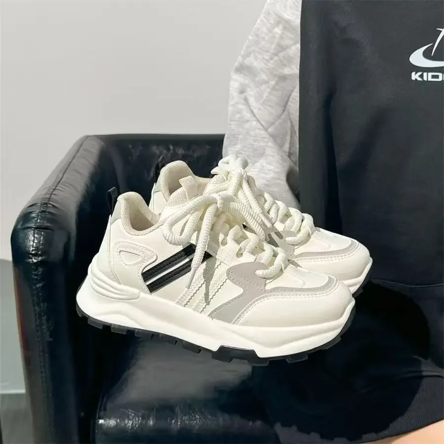 2026 Spring New Unisex White Dad Sneakers Simple Lightweight Soft Sole Women Casual Sports All Mat Daily Footwear