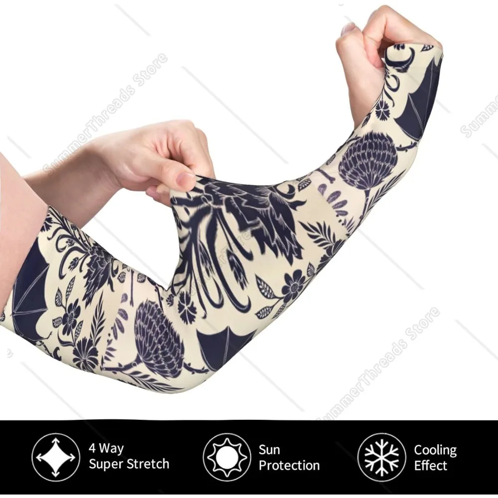 พิมพ์ลายค้างคาว ผ้าไหมน้ําแข็งสําหรับผู้ใหญ่ ผ้าคลุมแขนระบายความร้อนและรูนิ้ว ผ้าคลุมแขนระบายความร้อน น้ําหนักเบา