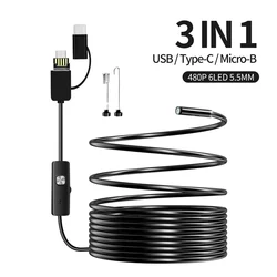 Endoscope Camera USB-C Borescope Inspection Camera with 6 LED Lights Flexible Waterproof Snake Camera for OTG Android Phone PC