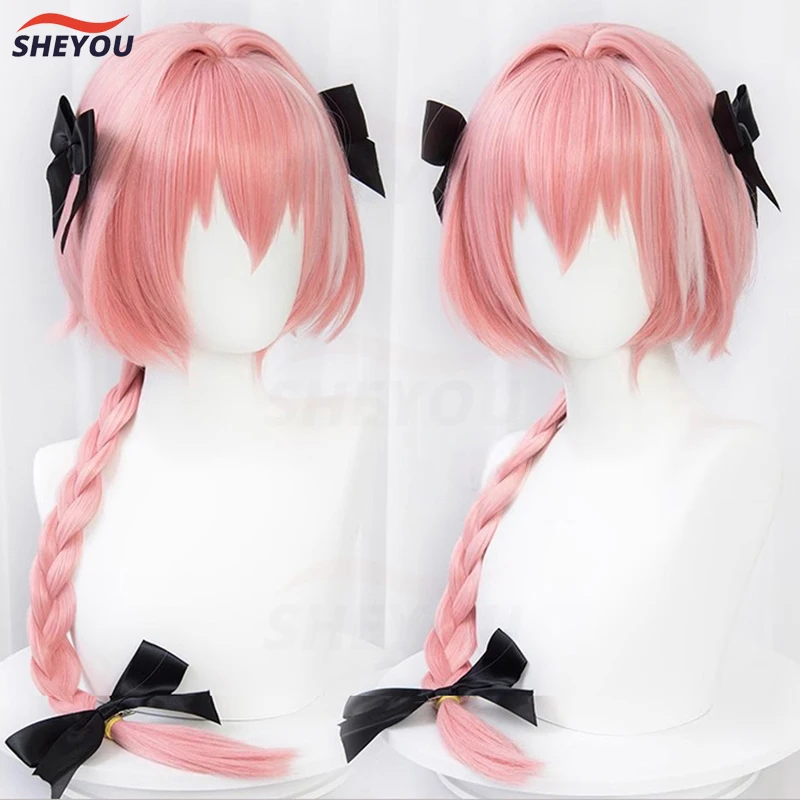 Astolfo Cosplay Wigs Game Fate Long Pink Mixed Braid Heat Resistant Synthetic Hair Halloween Party Wig + Wig Cap