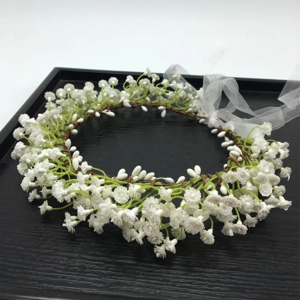 New Hair Accessories Hair Ornament Bride Corolla Headwear Fabric Flower Crown Babysbreath Head Wreath