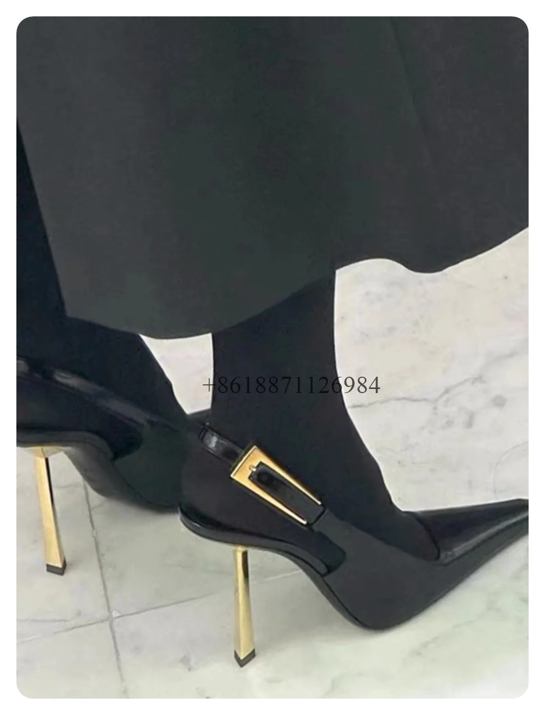 Black Pointed Toe Pumps Shoes Thin High Heels Fashion Style Patent Leather Buckle Strap Design Elegant Fashionable And Gorgeous