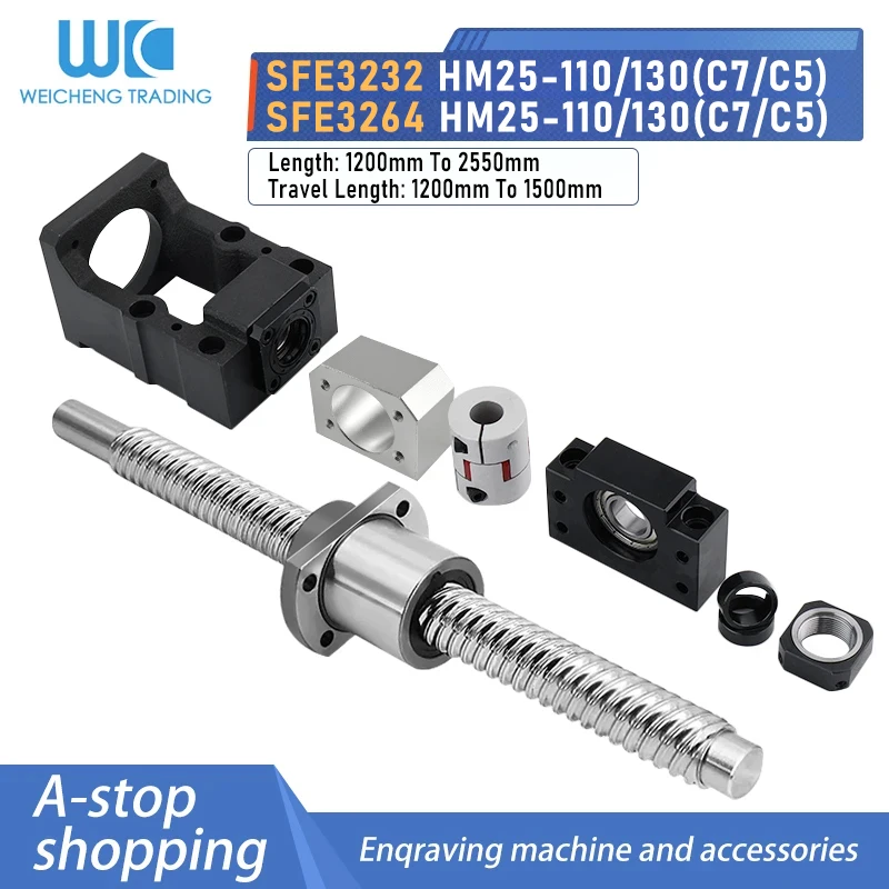 SFE3232/3264 Ball Screw Set+NEMA42/52 Integrated Motor Mount+BF25 Support+BSG Nut Housing+D40L65 Coupling For CNC Part
