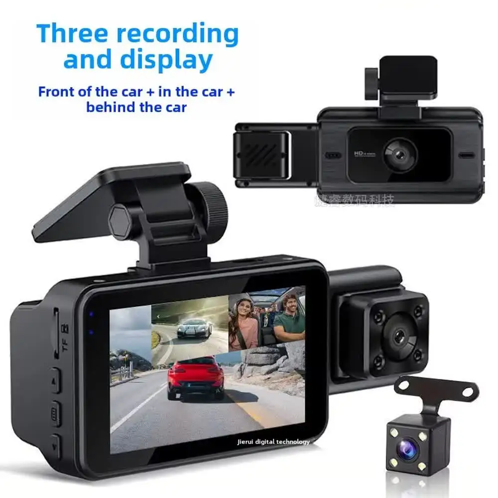 Dash Cam High Definition Driving Recorder Three Lenses Front And Rear Double Recording Car Front And Rear Car Three Recording