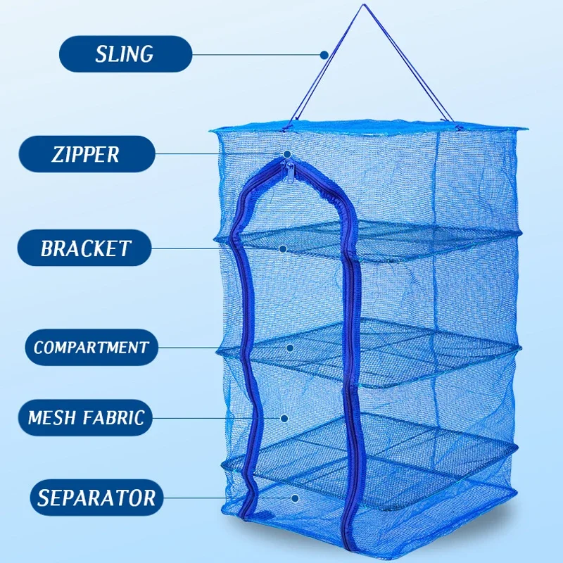 Collapsible Food Drying Mesh, Fishing Net, Hanging Basket, Vegetable, Fish Dishes Dryer, Flower Buds, Plants Organizer, 4 Layers