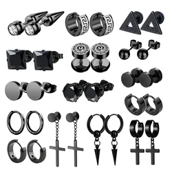 1 Pairs Black Stainless Steel Earrings Punk Unisex Geometry Simple Trend Fashion Drop Earrings Women Men Gothic Stud Earrings