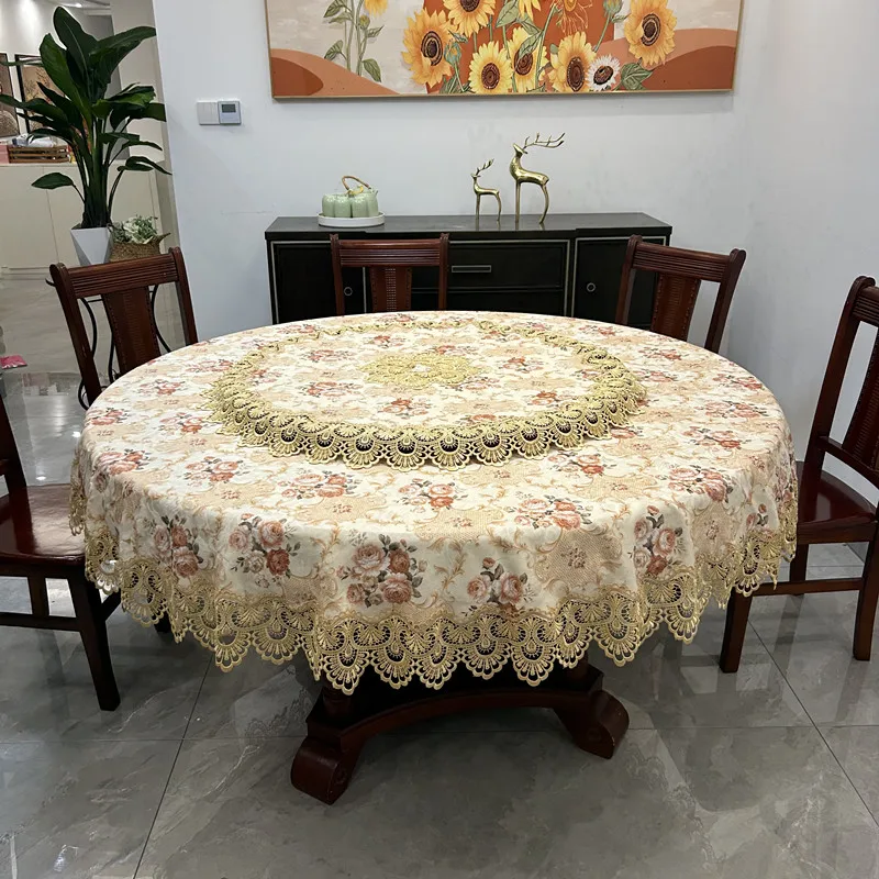 Table Cloth Round Table For Table Cover Pastoral Dining Table Cloths Jacquard Turntable Embroidery Lace House Towel Chair Dust