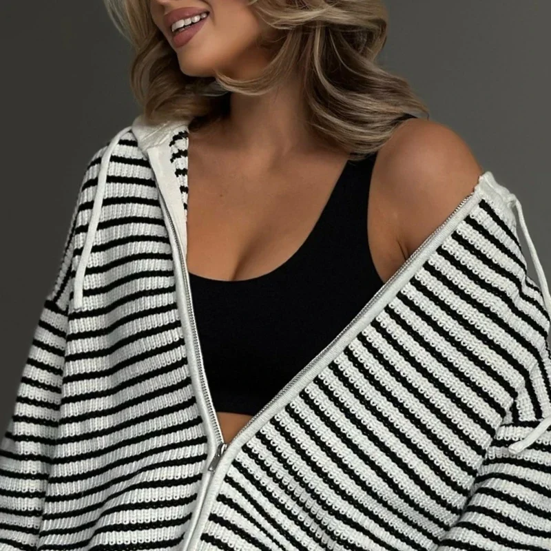 

Женский модный цветной контрастный вязаный свитер, женский осенний ленивый стиль, свободный ретро цветной контрастный свободный кардиган на молнии, женский