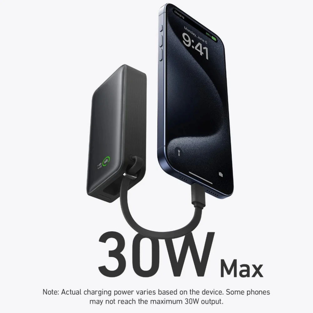 For IPhone 15 Xiaomi Power Bank 10000mAh PD 30W Spare Battery Portable Power Bank Portable Built-in USB-C Cable