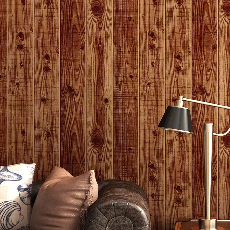 

3D Wood Stripes Chinese Imitation Wood Grain Wallpaper Log Color Retro Wood Plank Ceiling Attic Home Decoration PVC Wall Sticker