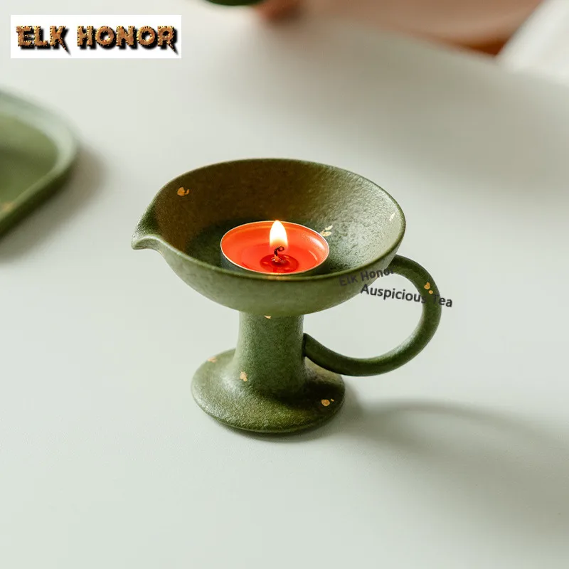 Green Orange Gold Sprinkle Sphaenobaiera Candle Holder Zen Scented Aromatic Candles Candle Lights Tea Items Room Decor Craft