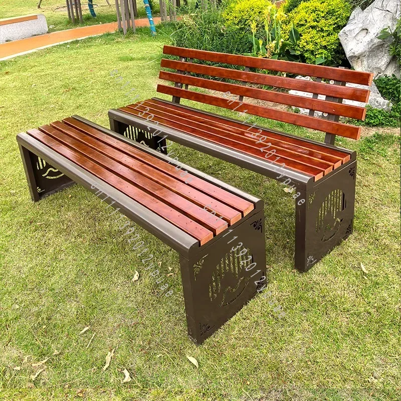 Outdoor Solid Wood Park Bench, Weather‑Resistant Long Rest Seat for Courtyard, Mall & Public Commercial Areas
