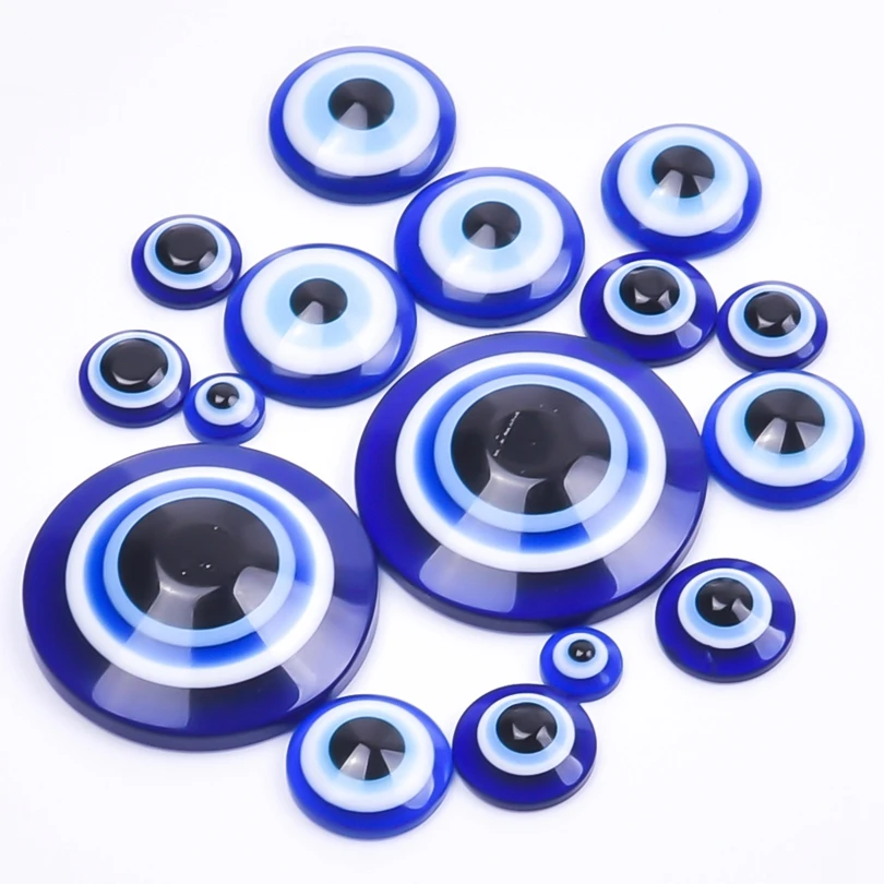 20/50 Uds. Amuletos de mal de ojo turco con parte posterior plana de la suerte azul 6/8/10/12/14/25mm colgante de cabujón Diy para collares accesorios de joyería