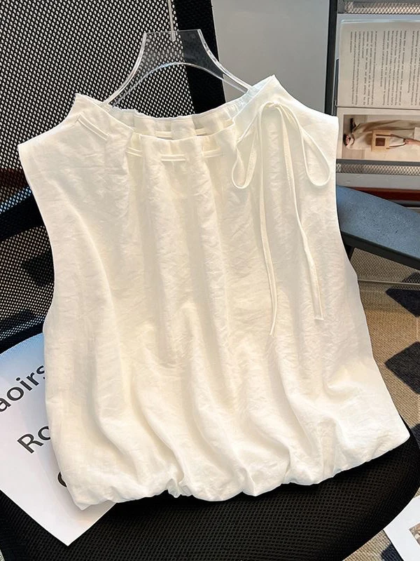 

Dopne round Ne Svel irt Women's Summer New Design Dstring Tie Flower Bud Overhead Top Loose Fit Color