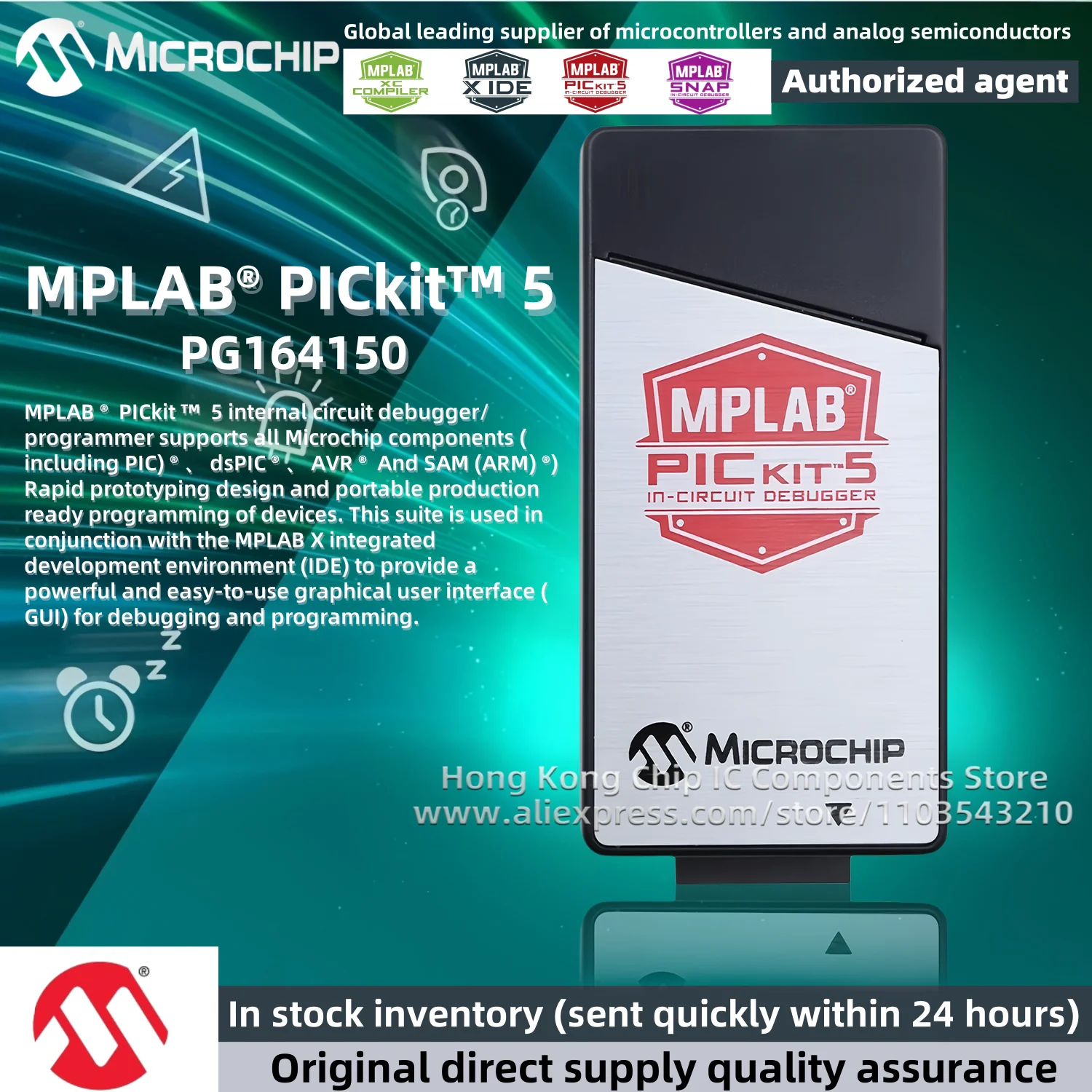 1 قطعة/الوحدة هونغ كونغ MPLAB PICkit 5 PG164150 عبر الإنترنت مصحح الأخطاء المبرمج PIC dsPIC AVR SAM 100% جديد وأصلي