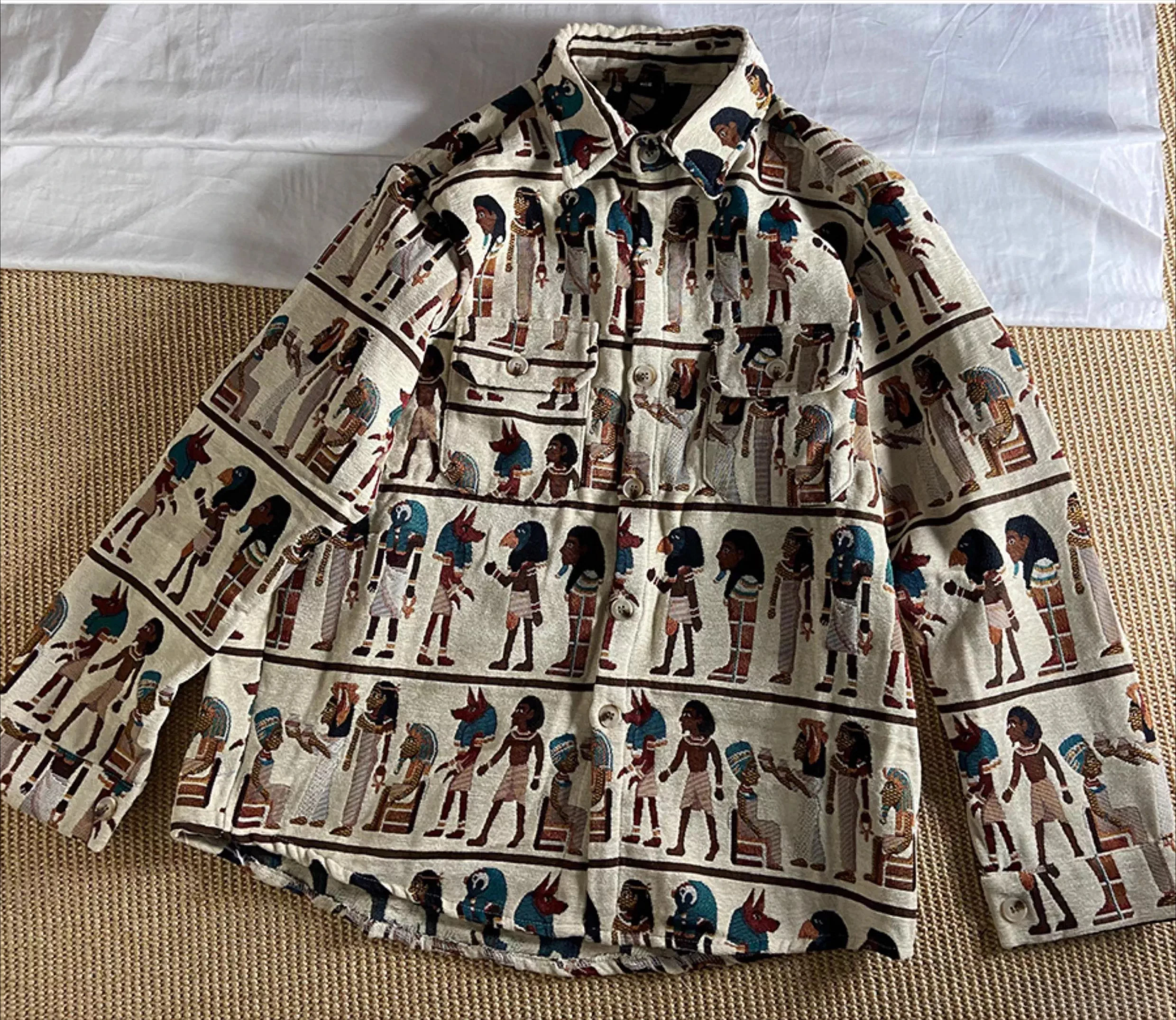 2025 Spring and Autumn New Embroidered Black Shirt Japanese Retro Style Men's Apricot Turn-down Collar Long Sleeve Loose Shirt