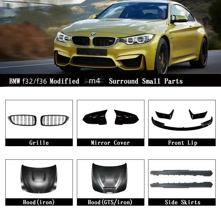 High quality M body kit for 4series 14-17 F32 F36 modified to M4 front bumper rear bumper side skirt grille F32 hood fender