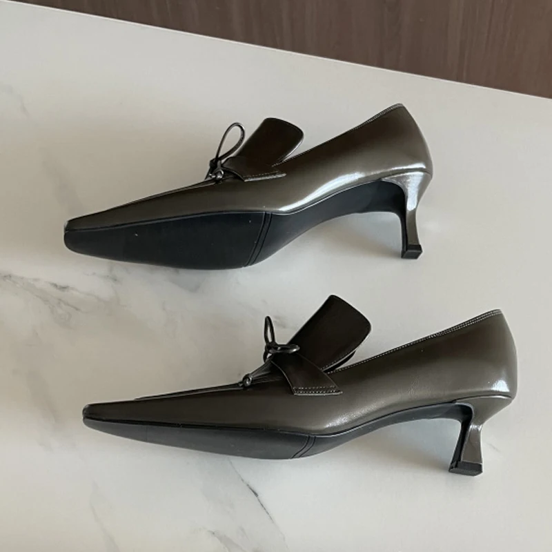 

Корейский Sle, весна-лето, тонкий каблук, высокий каблук, Mule oes, винтажный универсальный маленький квадратный узловязатель из натуральной кожи...