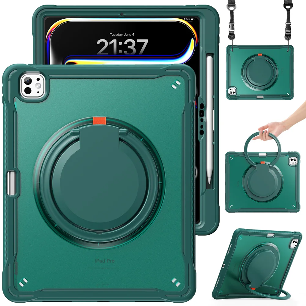 

Shockproof TPU Tablet Cases For 13.0" iPad Pro13 Pro 13 2025/2024 M5/M4 Case A3271/A2926 Cover Portable Rotate PC Stand Shell