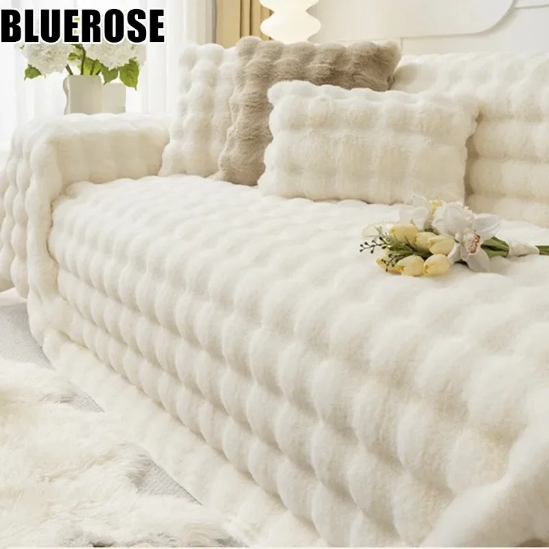 Luxury Super Soft Imitation Rabbit Plush Sofa Towel Winter Warm Thick Fluffy Couch Cover Universal All-inclusive Sofa Slipcover