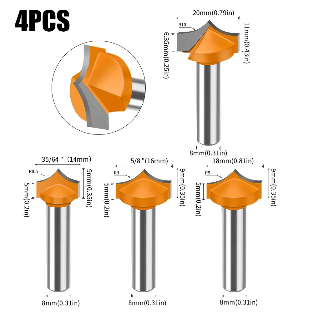 8mm Shank Woodworking Router Bit Set Tip Engraving Knife Door Plate Wood Milling Cutter Numerical Control CNC Machine Tools