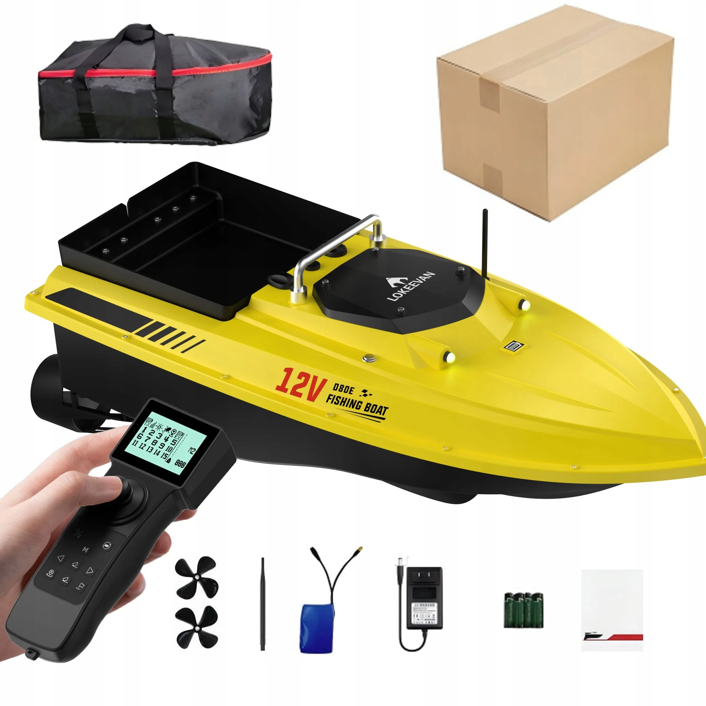 D80E GPS-Köderboot mit Sonar, Temperatur-/Tiefenmessung, 46800mAh Batterie, Karpfen-RC-Fischerboot, schnelles Boot, GPS+Beidou Dual-Positionierungssystem, 4m/s, 3kg Traglast, 500m Fernsteuerung,