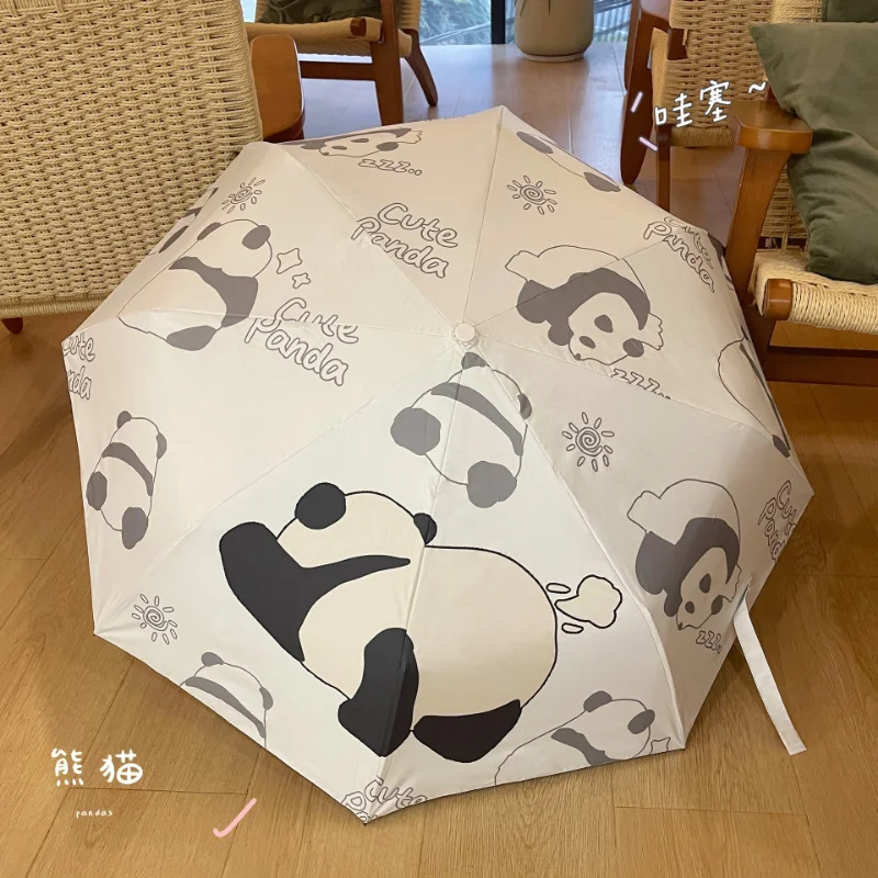 New Panda Umbrella Full-automatic Black Coating Sunshade Sun-proof Waterproof Paintcoat High Density UV Protection