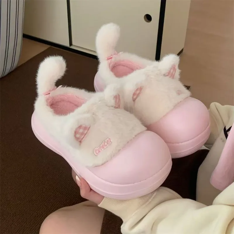 

Waterproof Design Cotton Slippers Women's Indoor Home Warm Fleece Cotton Shoes Cute Cat Winter New Waterproof Cotton Slippers