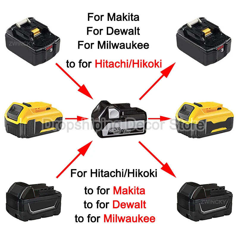 Imagem -02 - Adaptador de Bateria para Hitachi Hikoki Converter para Makita Dewalt Milwaukee 18v Li-ion Battery Power Tool