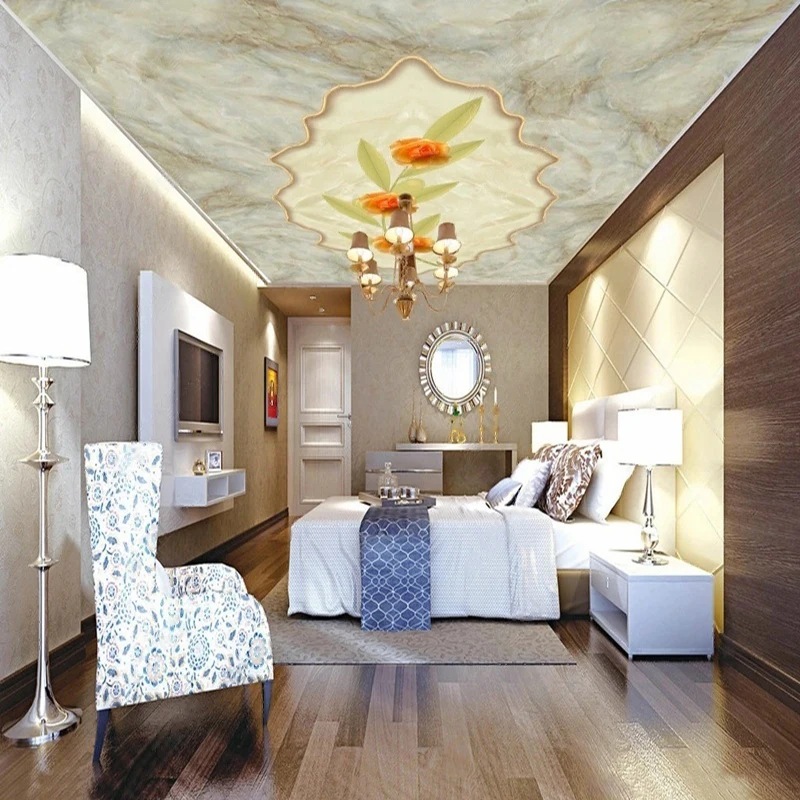 

Настенные обои на заказ, ручная роспись, мрамор, цветочный узор, декор потолка, фон, настенный художественный принт для гостиной, спальни, 3D