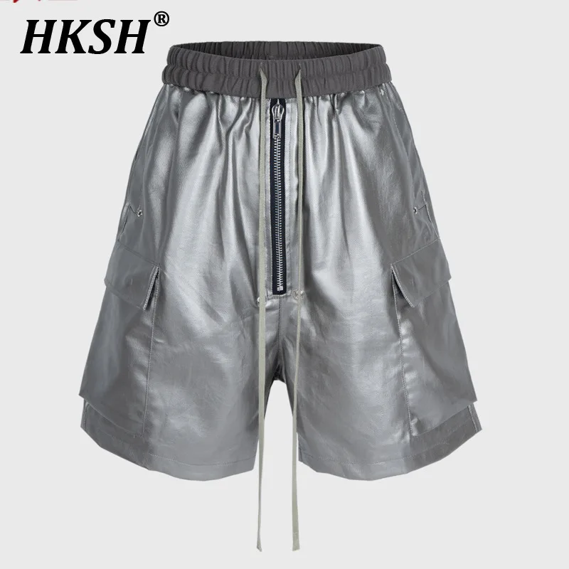 HKSH Men Tide Dark Women Ins 2025 Spring Summer New Casual Pants Zipper Long Drawstring Matte Coating Chic Fashion Capris HK3910