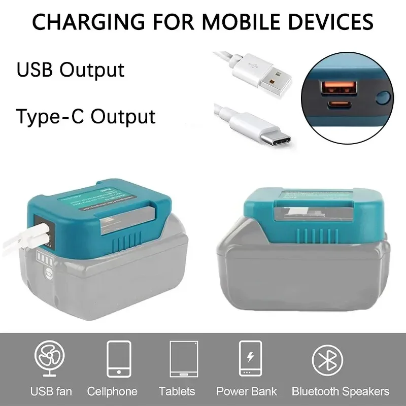 1pc fast charger rack for Makita 18V 14.4V lithitum battery Portable Adapter with 5V USB Port and 18W Type-C Port Fast Charging