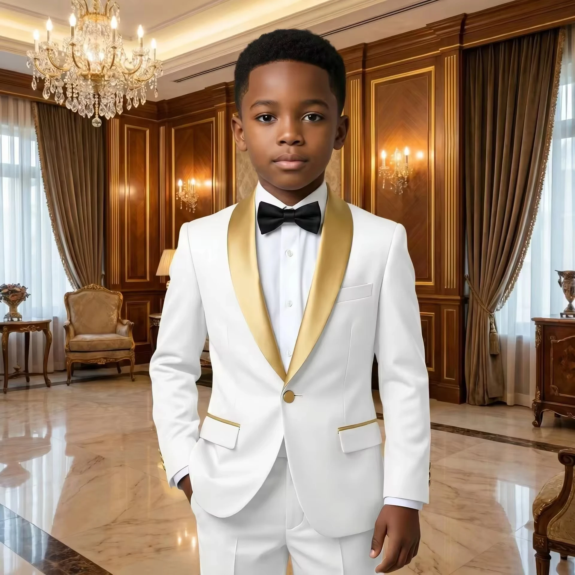 Elegant 2 Piece Child Slim Fit Wedding Suit Set Formal Wear Birthday Stage Performance Costumes Suit For Boy Blazer Pant Sets
