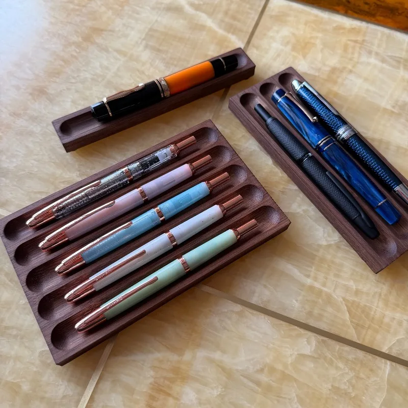 

For JINHAO HONGDIAN MAJOHN Nanmu Fountain Pen Holder Desktop Display Rack Wooden Pen Stand Stationery School Office Supplies