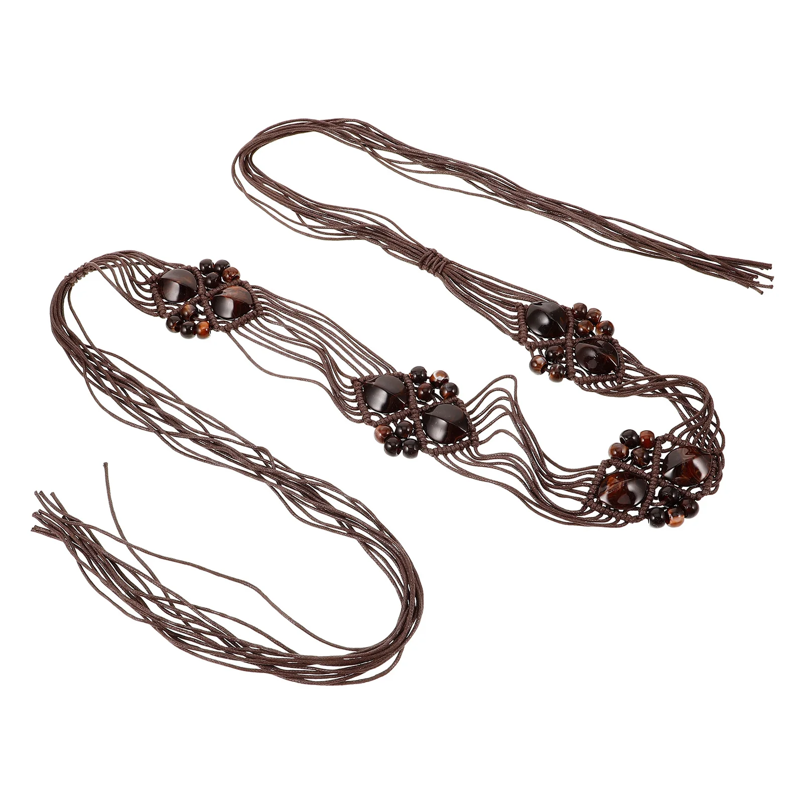 

Bohemian Waist Belt Cotton Crochet Handwoven Rope Braided Skinny Summer Beach Dress Pants Beaded Woven Waistband