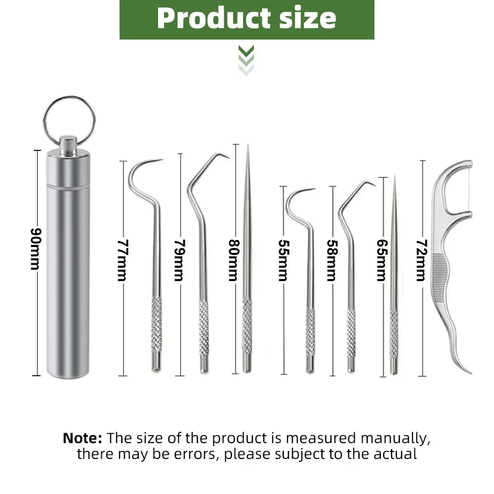 304 Stainless Steel Toothpick Set Washable Reusable Dental Floss Tartar Removal Tools Portable Oral Cleaning Tools Easy Storage