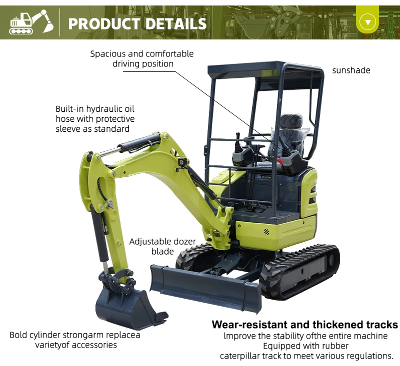 Minibagger CE Euro Stufe V Optionale Kabine & Anbaugeräte Hydraulikhammer Daumengreifer für Landwirtschaft, Landschaftsbau und Bauarbeiten – Detail 4