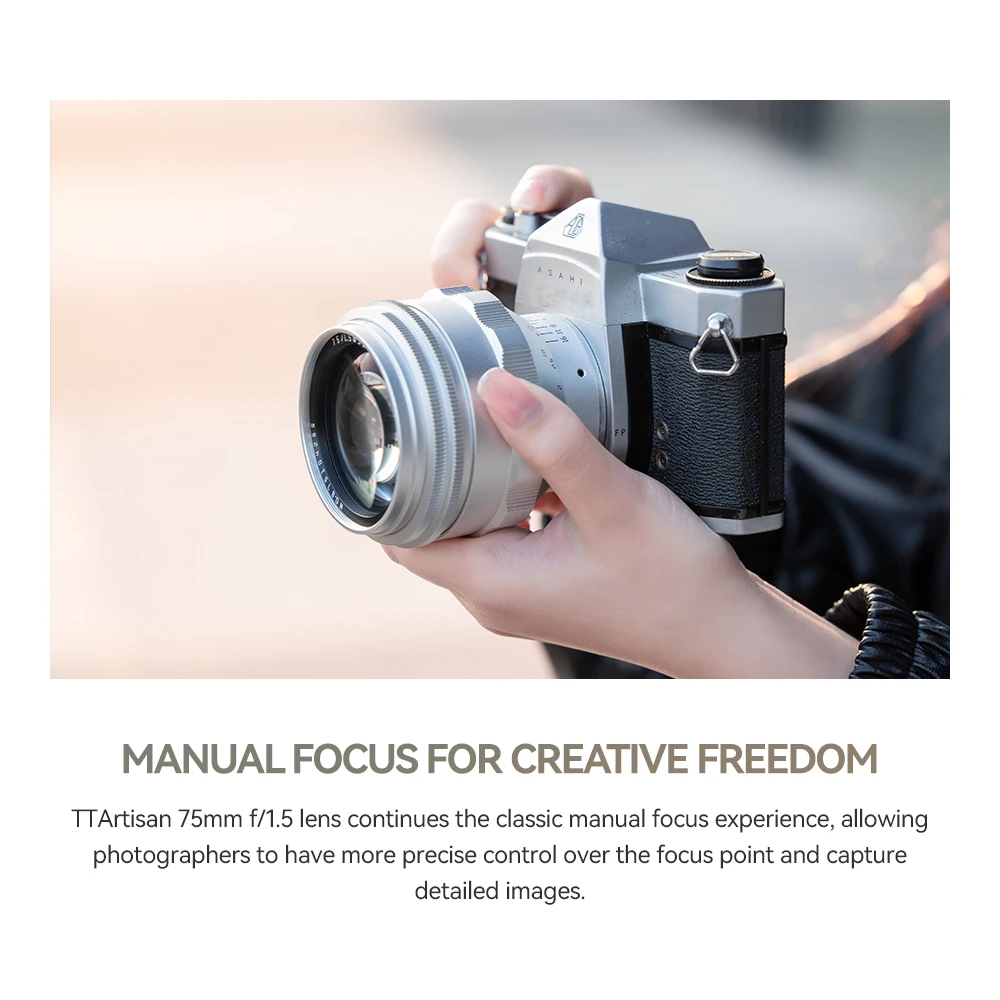 TTArtisan 75mm F1.5 Silvery Full Frame Manual Focus Swirly Bokeh Magic Lens M42-Mount