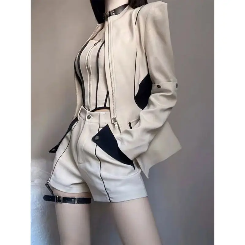 Korea 3 Piece Set Tube Top Fashion Long Sleeve Jacket Women Coat V Neck Vest Female High Waist Straight Leg Wide Leg Pants